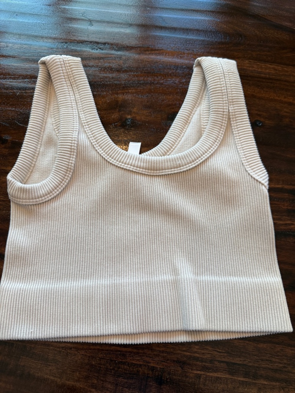 Zenana Outfitters Brami Ribbed Scoop Crop Tank in Cream